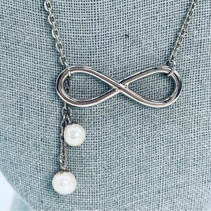Vantel Pearls Infiniti Necklace Freshwater Pearl Dangle In Silver 18” Signed